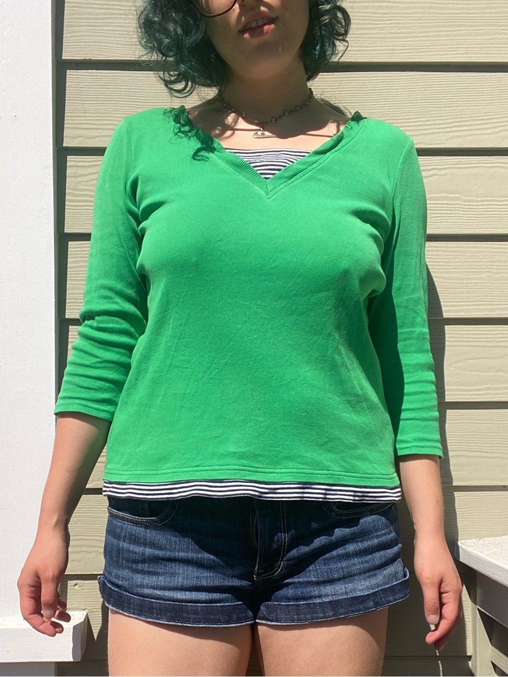 Lauren Ralph Lauren Bright Green V-Neck Long Sleeve Top